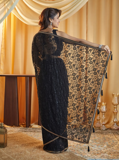 Dhiyona KS Women's Embellished Chikankari Pure Chiffon Saree