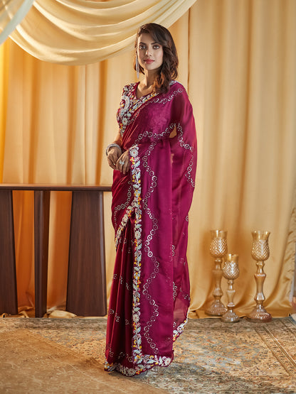 Dhiyona KS Women's Embellished Sequinned Pure Silk Saree