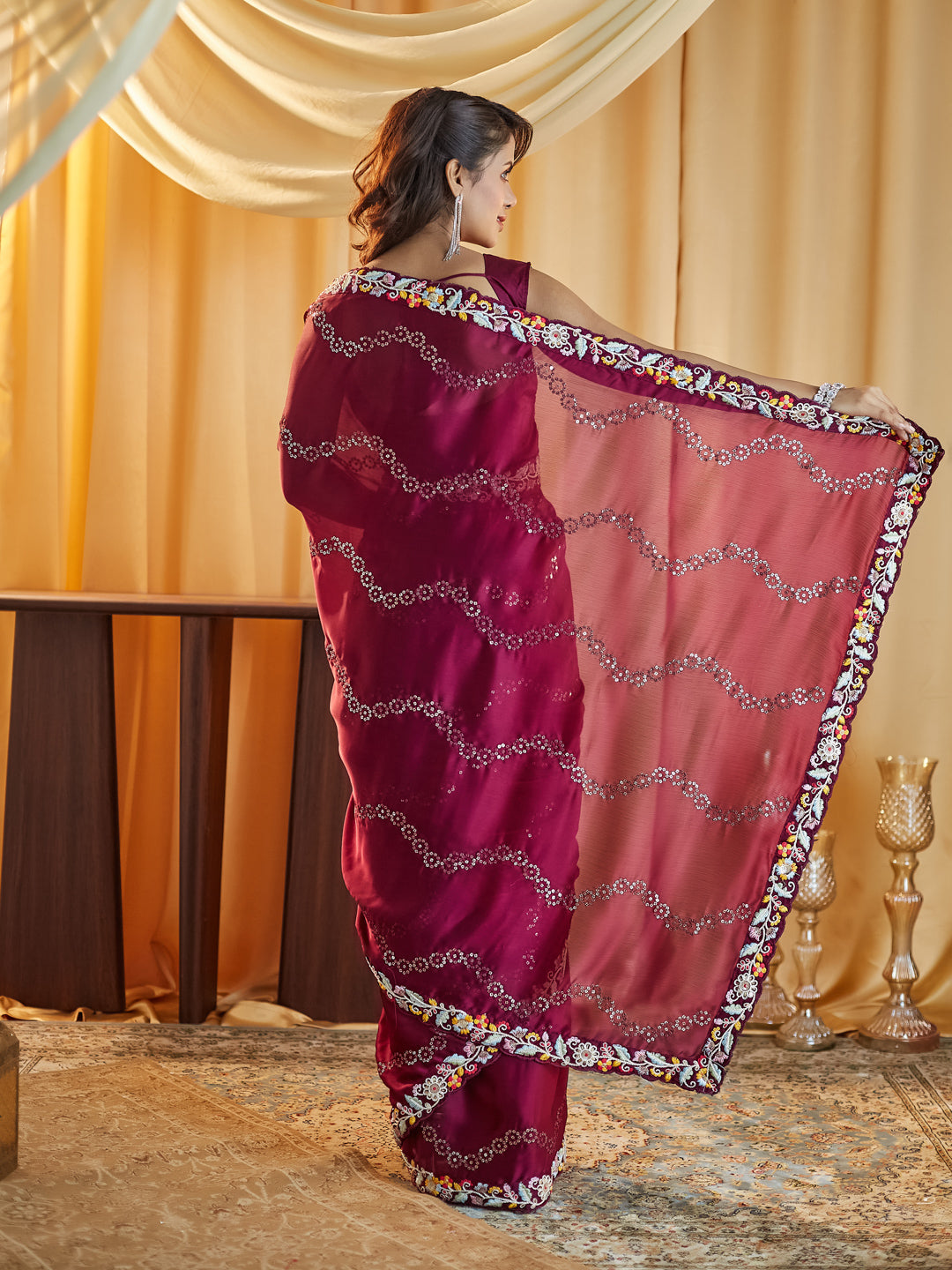 Dhiyona KS Women's Embellished Sequinned Pure Silk Saree