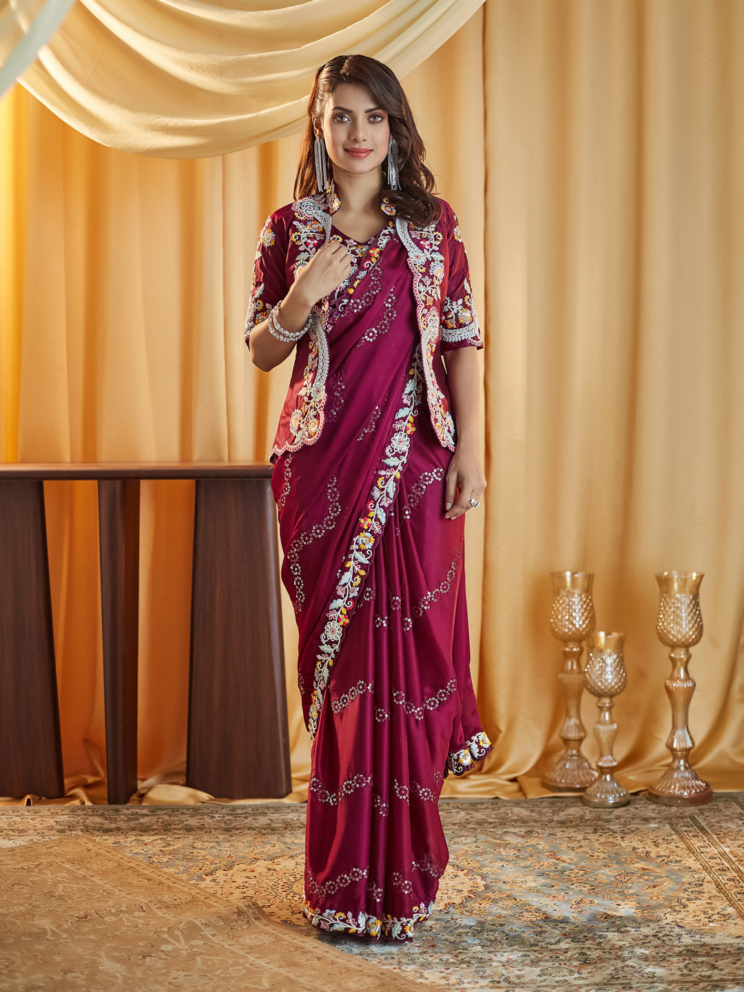 Dhiyona KS Women's Embellished Sequinned Pure Silk Saree