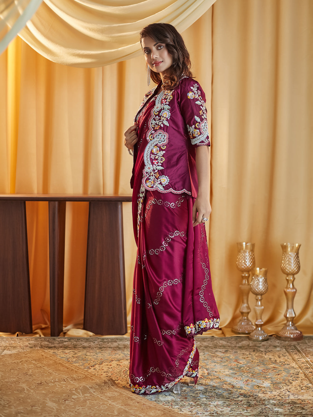 Dhiyona KS Women's Embellished Sequinned Pure Silk Saree