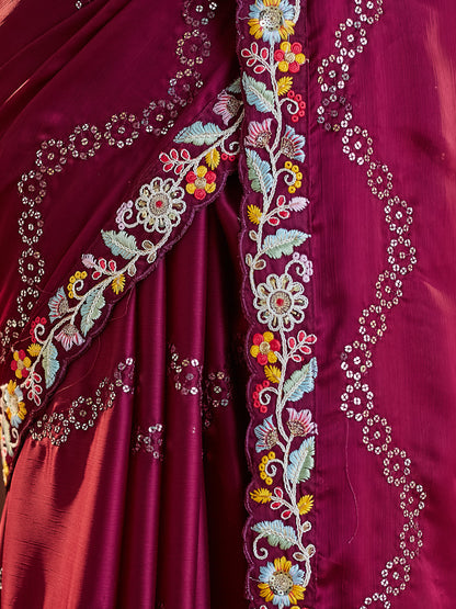 Dhiyona KS Women's Embellished Sequinned Pure Silk Saree