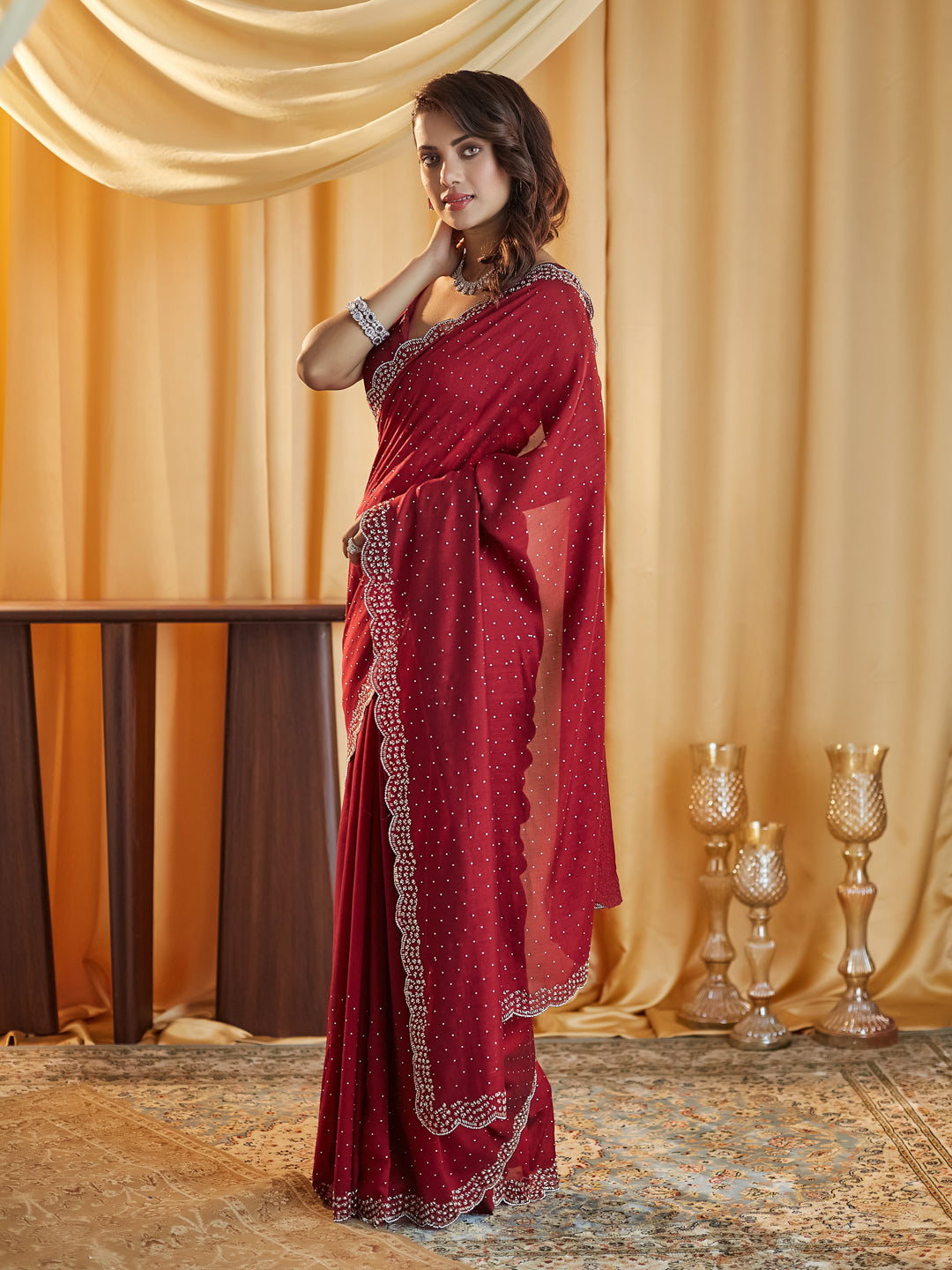 Dhiyona KS Women's Embellished Beads and Stones Silk Blend Saree