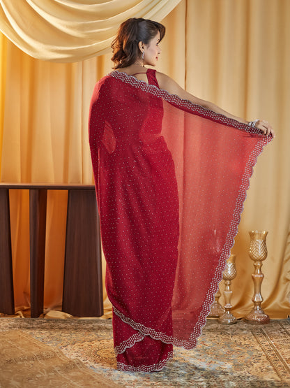 Dhiyona KS Women's Embellished Beads and Stones Silk Blend Saree