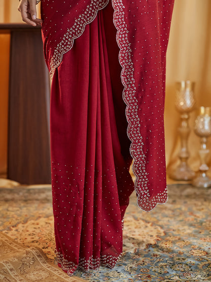 Dhiyona KS Women's Embellished Beads and Stones Silk Blend Saree