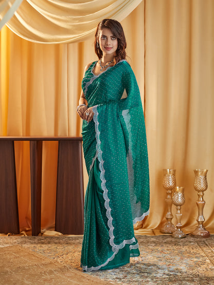 Dhiyona KS Women's Embellished Beads and Stones Pure Silk Saree