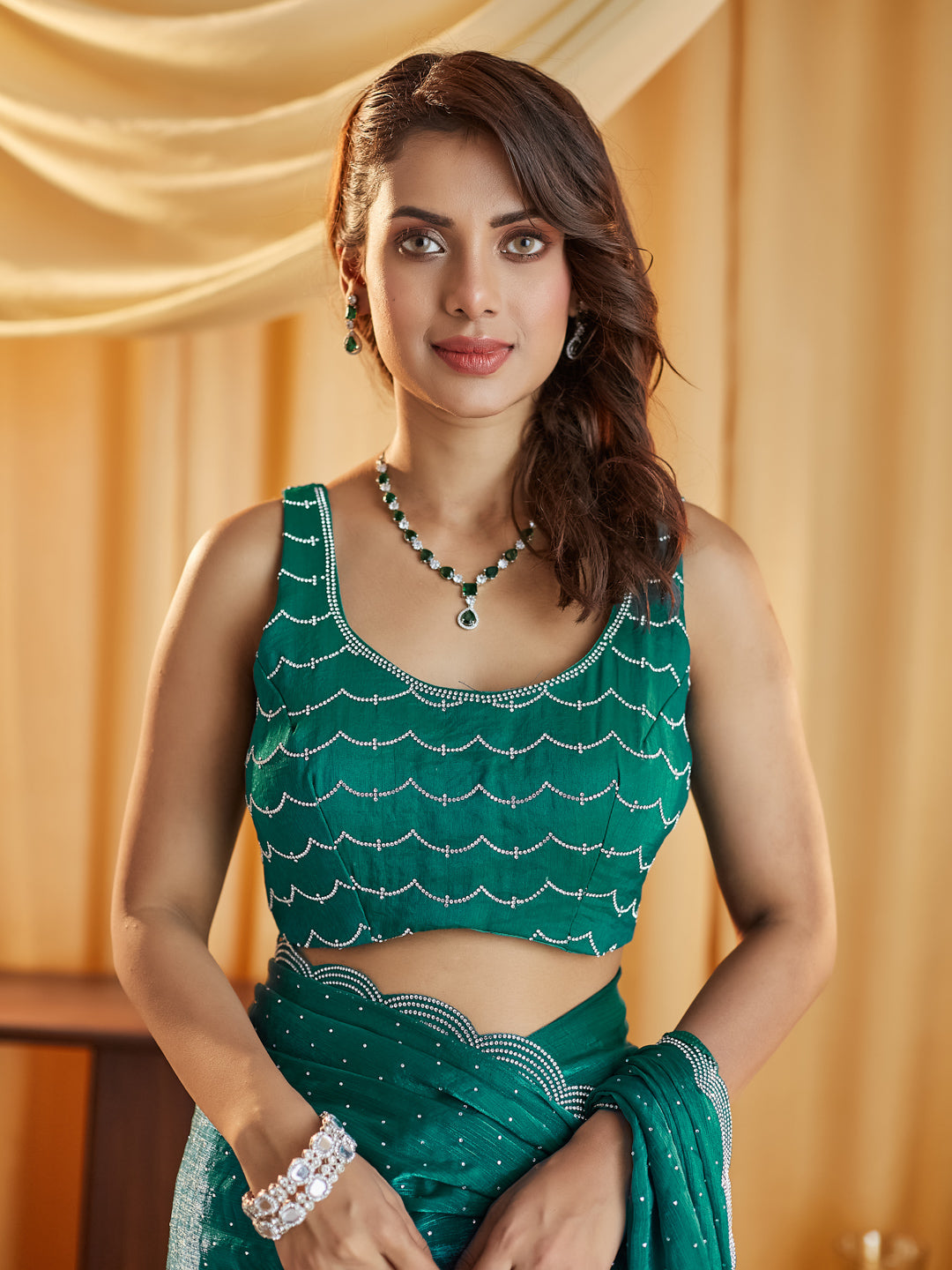 Dhiyona KS Women's Embellished Beads and Stones Pure Silk Saree