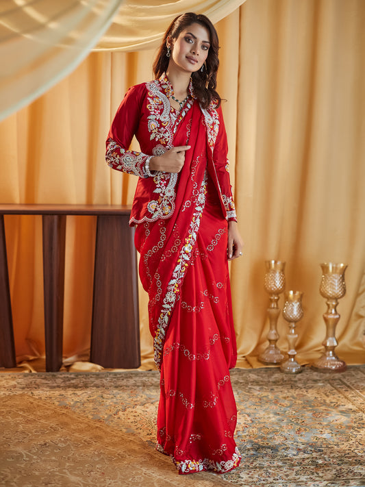 Dhiyona KS Women's Ethnic Motifs Kutchi Embroidery Pure Silk Saree