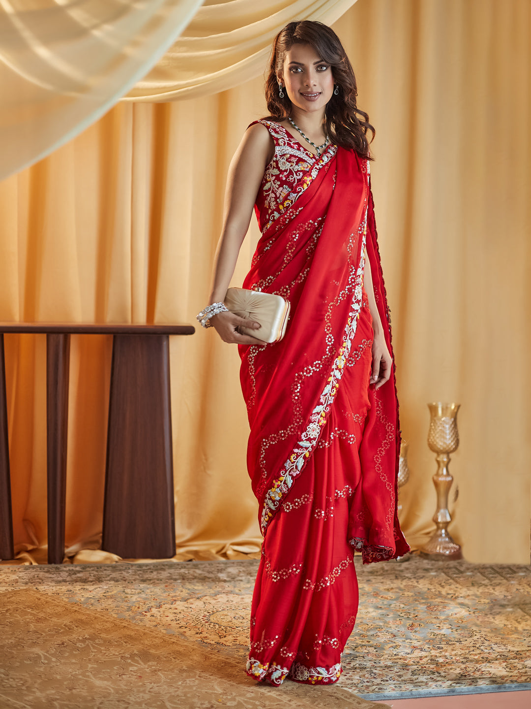 Dhiyona KS Women's Ethnic Motifs Kutchi Embroidery Pure Silk Saree