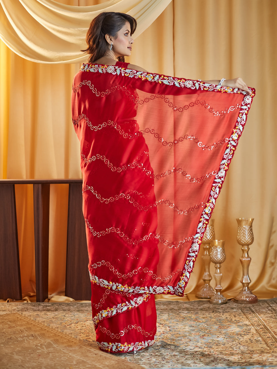 Dhiyona KS Women's Ethnic Motifs Kutchi Embroidery Pure Silk Saree