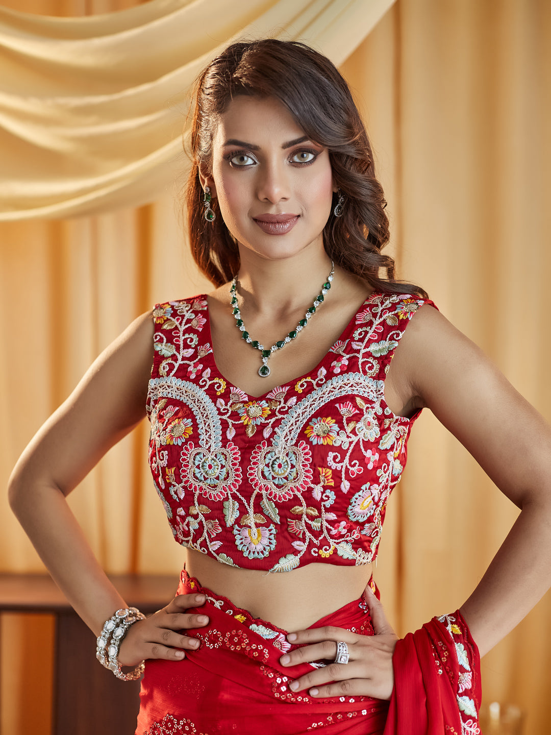 Dhiyona KS Women's Ethnic Motifs Kutchi Embroidery Pure Silk Saree