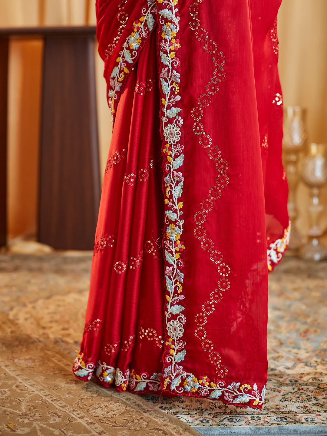 Dhiyona KS Women's Ethnic Motifs Kutchi Embroidery Pure Silk Saree