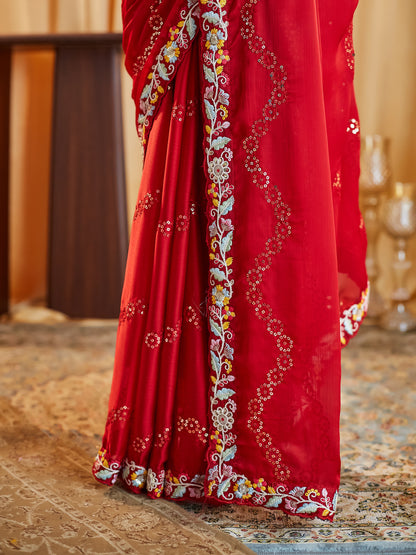 Dhiyona KS Women's Ethnic Motifs Kutchi Embroidery Pure Silk Saree
