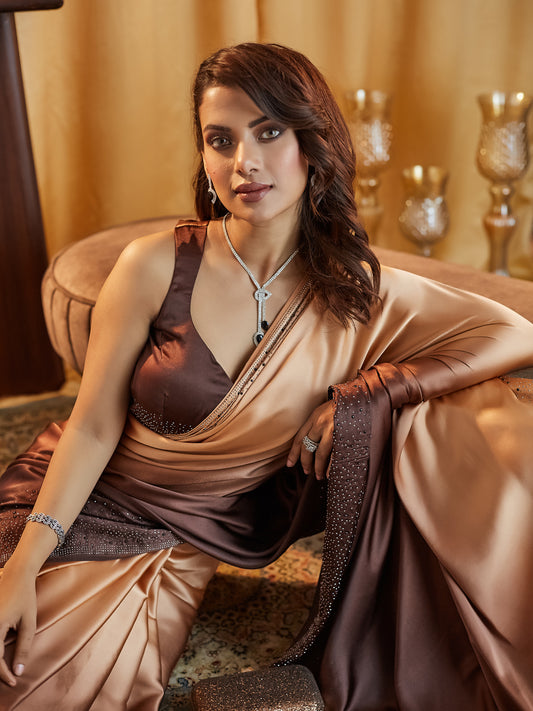 Dhiyona KS Women's Ombre Beads and Stones Satin Saree