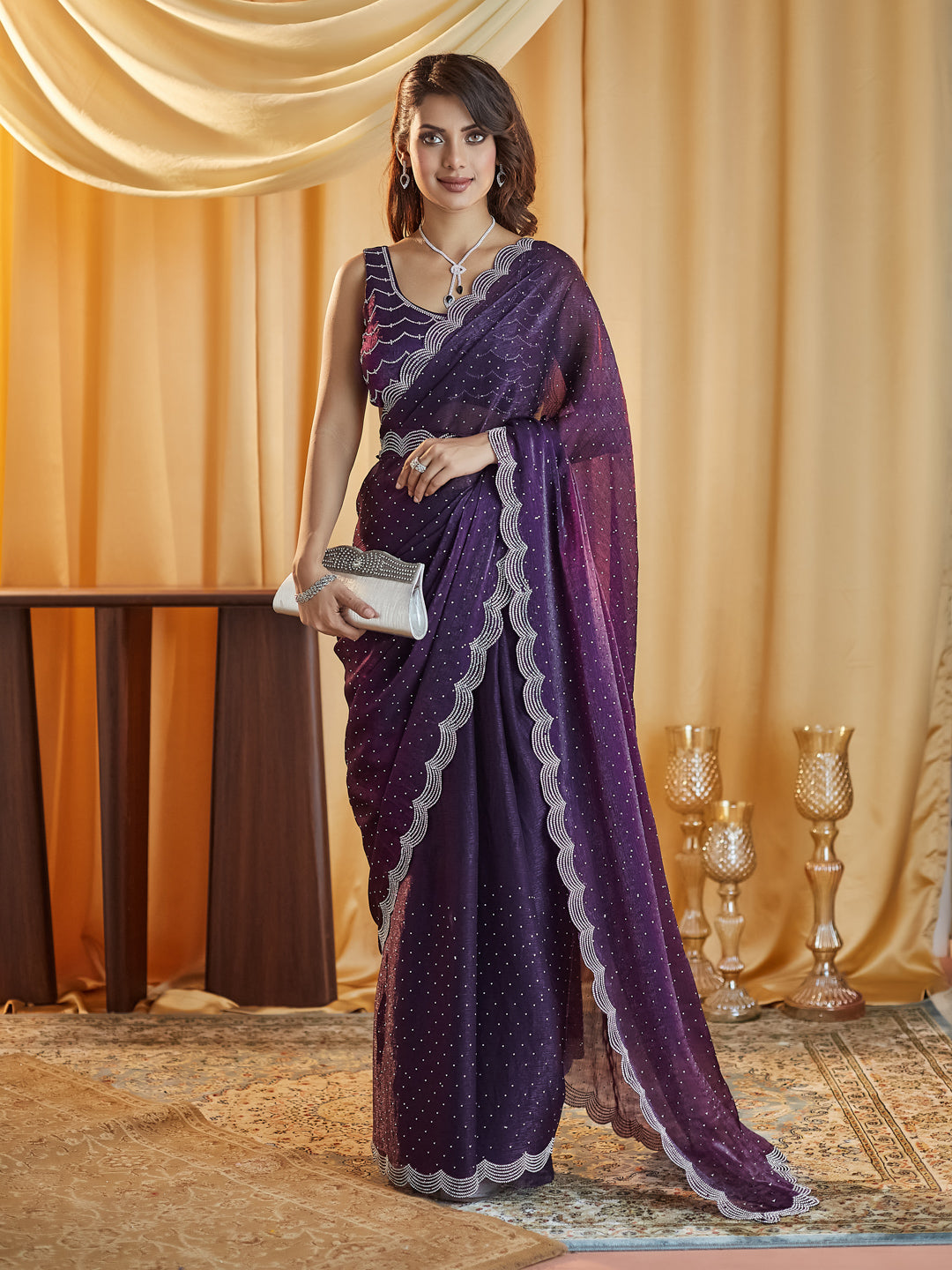 Dhiyona KS Women's Embellished Beads and Stones Pure Silk Saree