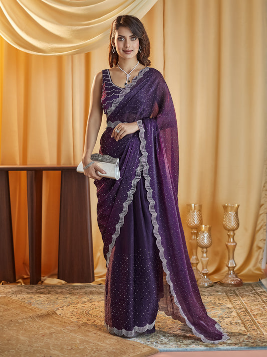 Dhiyona KS Women's Embellished Beads and Stones Pure Silk Saree