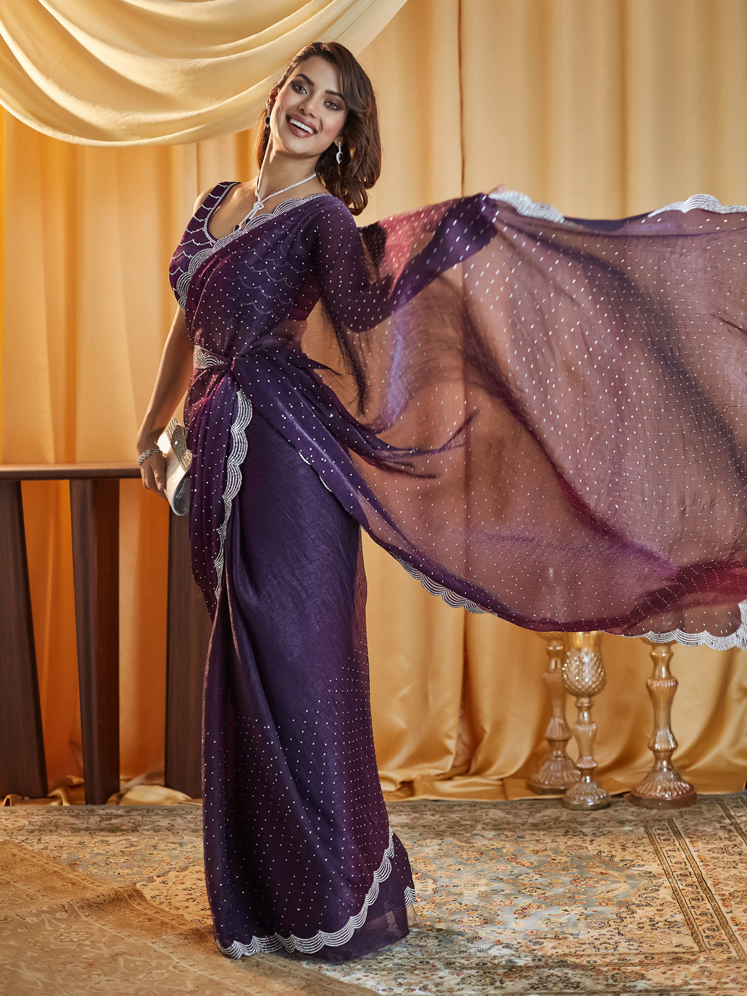 Dhiyona KS Women's Embellished Beads and Stones Pure Silk Saree