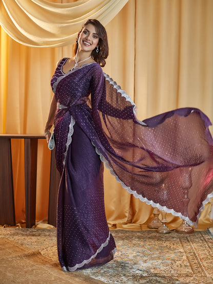 Dhiyona KS Women's Embellished Beads and Stones Pure Silk Saree