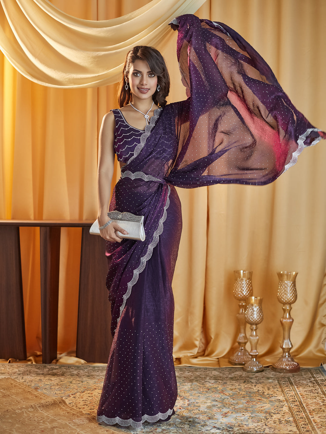Dhiyona KS Women's Embellished Beads and Stones Pure Silk Saree