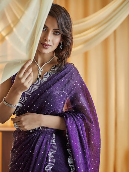 Dhiyona KS Women's Embellished Beads and Stones Pure Silk Saree