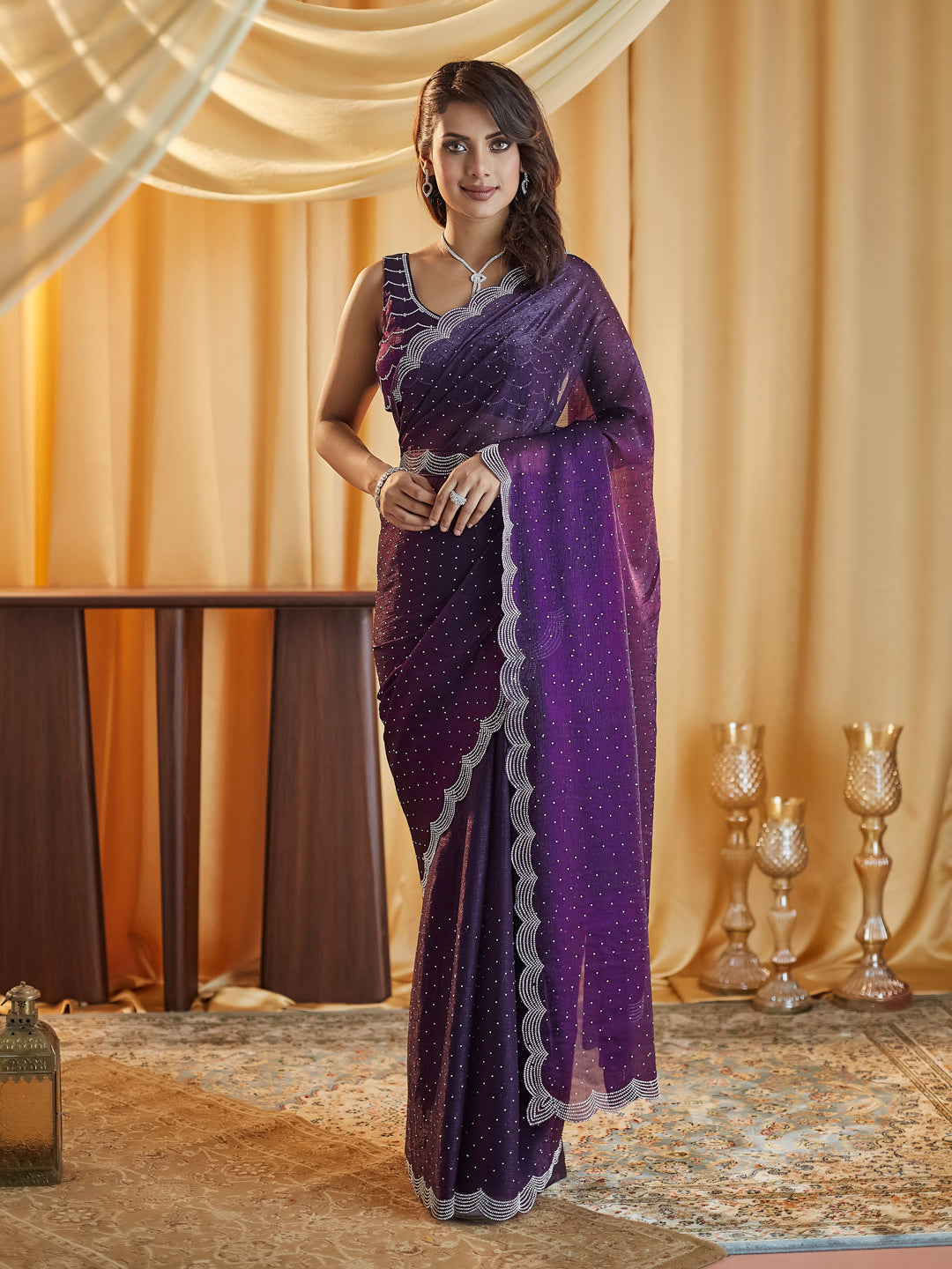 Dhiyona KS Women's Embellished Beads and Stones Pure Silk Saree