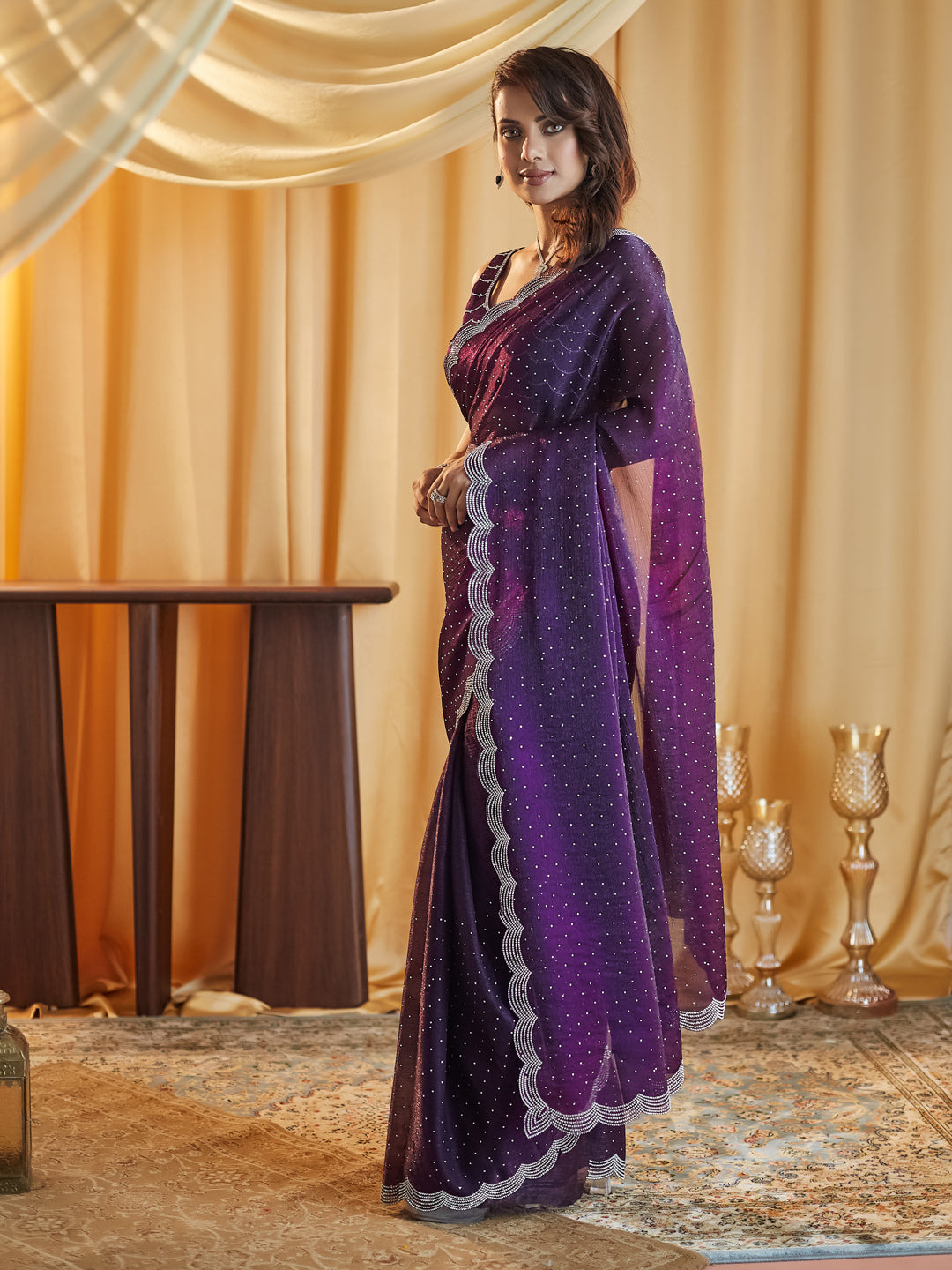 Dhiyona KS Women's Embellished Beads and Stones Pure Silk Saree