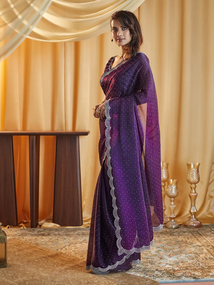 Dhiyona KS Women's Embellished Beads and Stones Pure Silk Saree