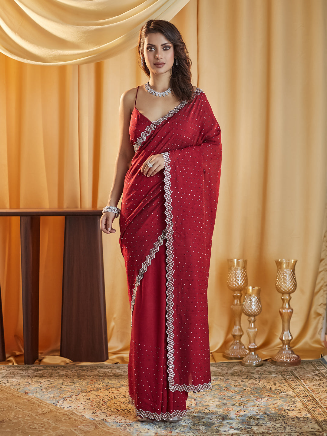 Dhiyona KS Women's Embellished Beads and Stones Silk Blend Saree