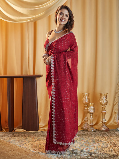 Dhiyona KS Women's Embellished Beads and Stones Silk Blend Saree