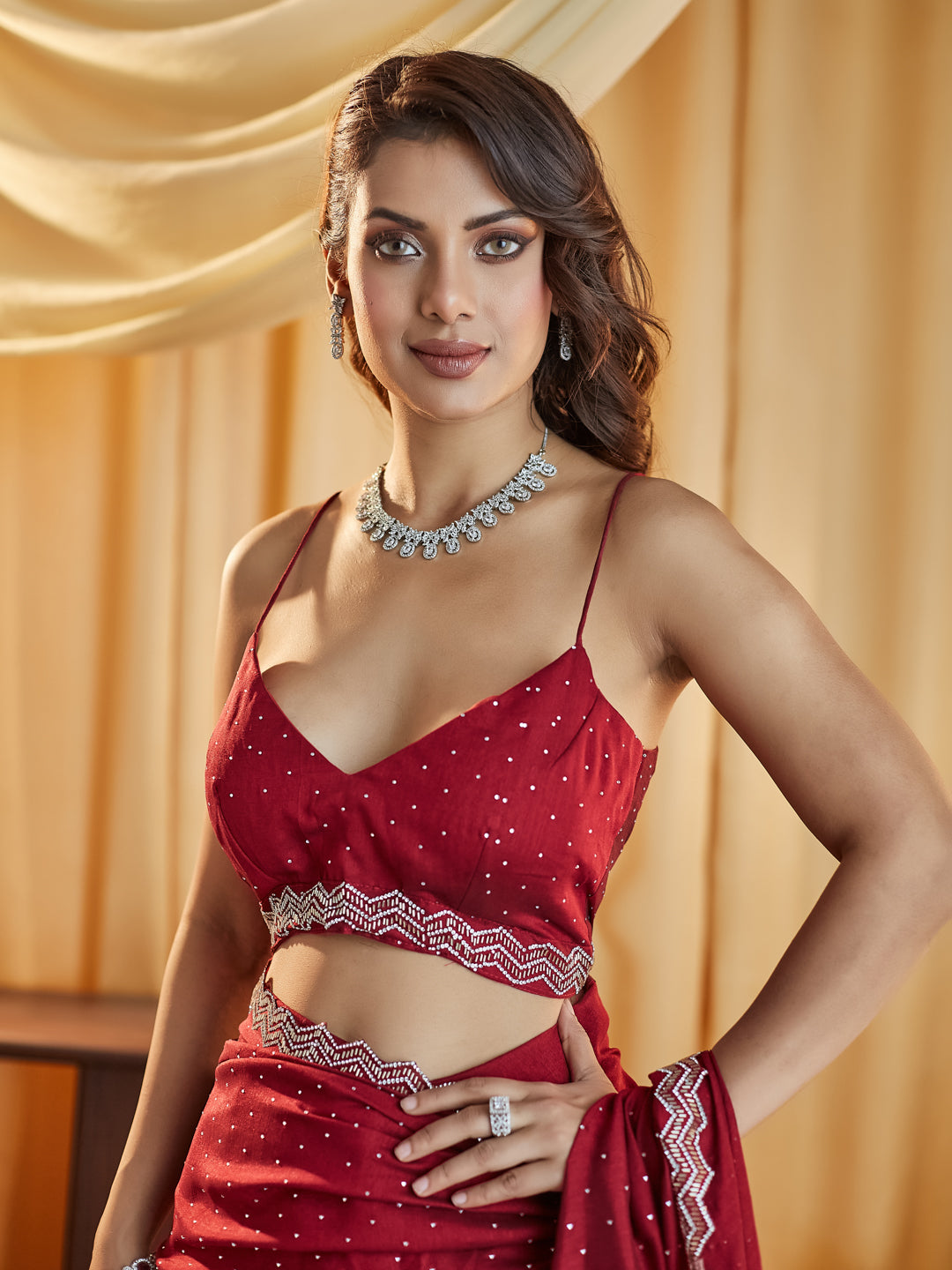 Dhiyona KS Women's Women Embellished Beads and Stones Saree