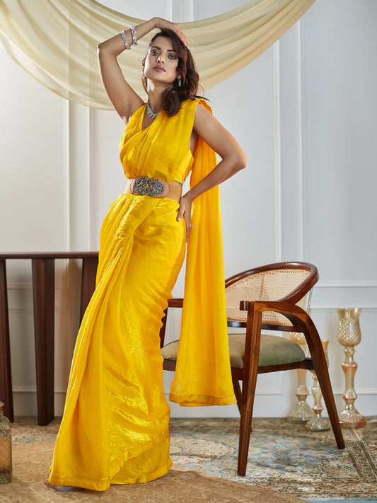 Dhiyona KS Women's women yellow solid silk saree