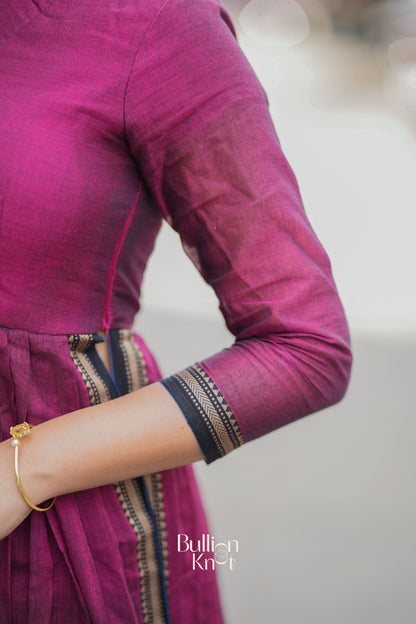 Dhiyona BN Kasturi Handloom Maroon  Three-Quarter sleeves Kurta Set