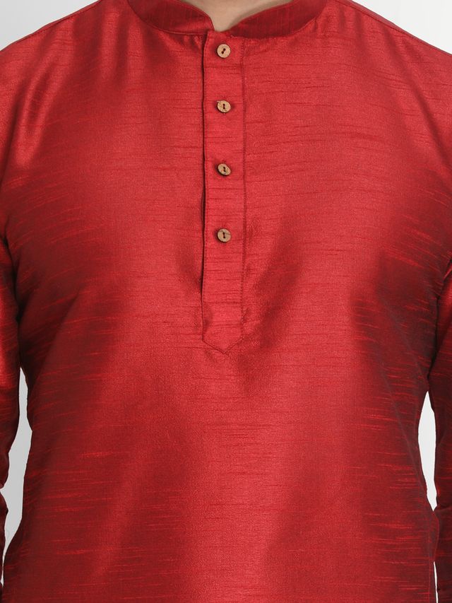 Men's Maroon Silk Blend Straight Kurta Pyjama Set