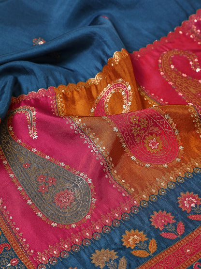 Dhiyona SO Women's Ethnic Motifs Embroidered Zardozi Straight Kurta with Trousers & Dupatta