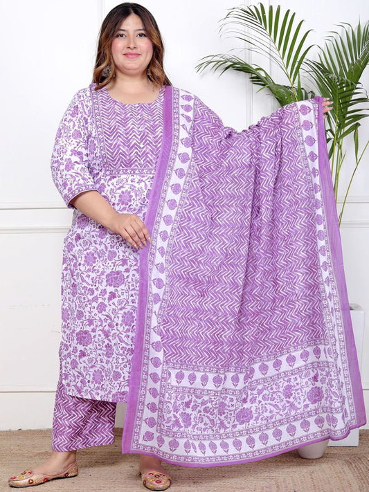 Dhiyona KL Women Floral Printed Regular Sequinned Pure Cotton Kurta with Trousers & With Dupatta