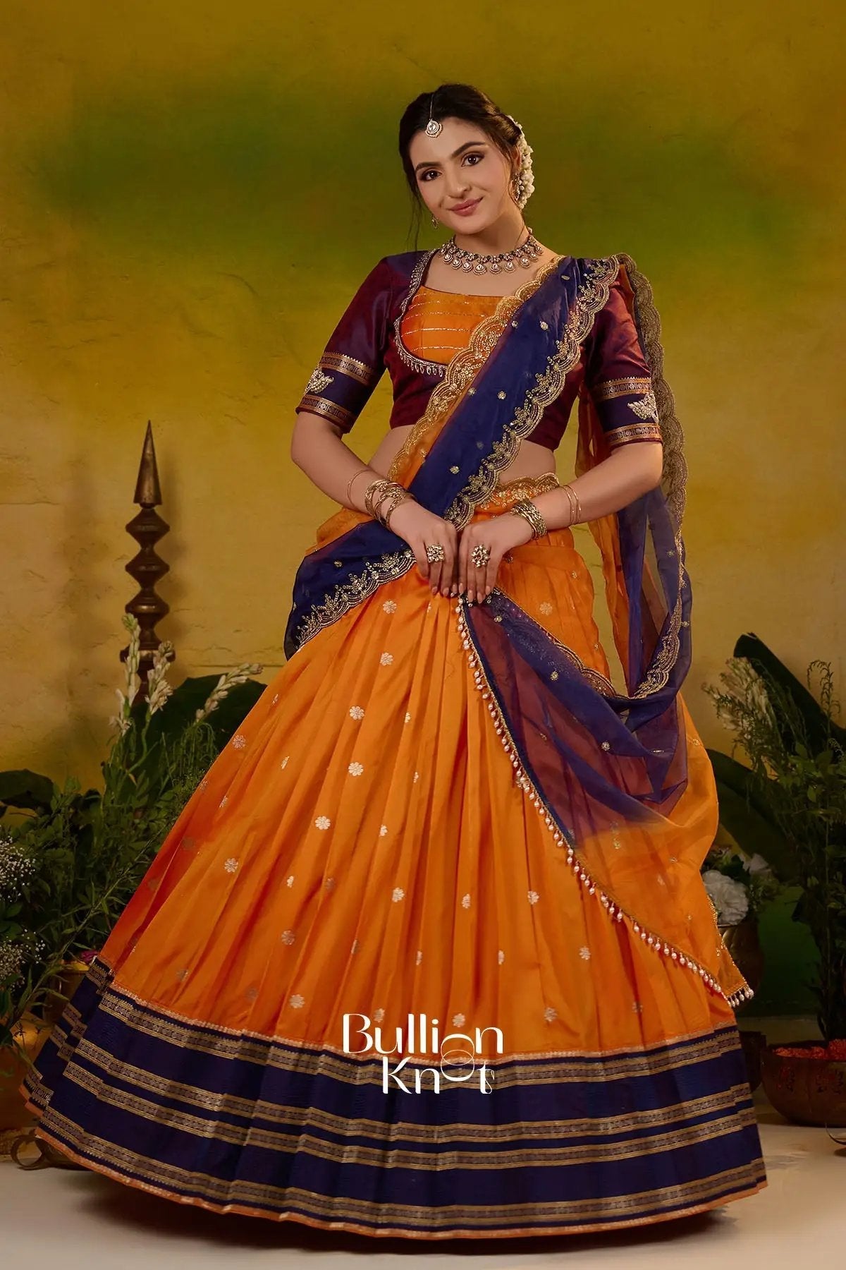 Dhiyona BN Kesar ratri Soft Silk Lehenga Set In Orange