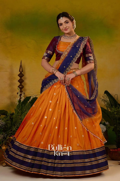 Dhiyona BN Kesar ratri Soft Silk Lehenga Set In Orange