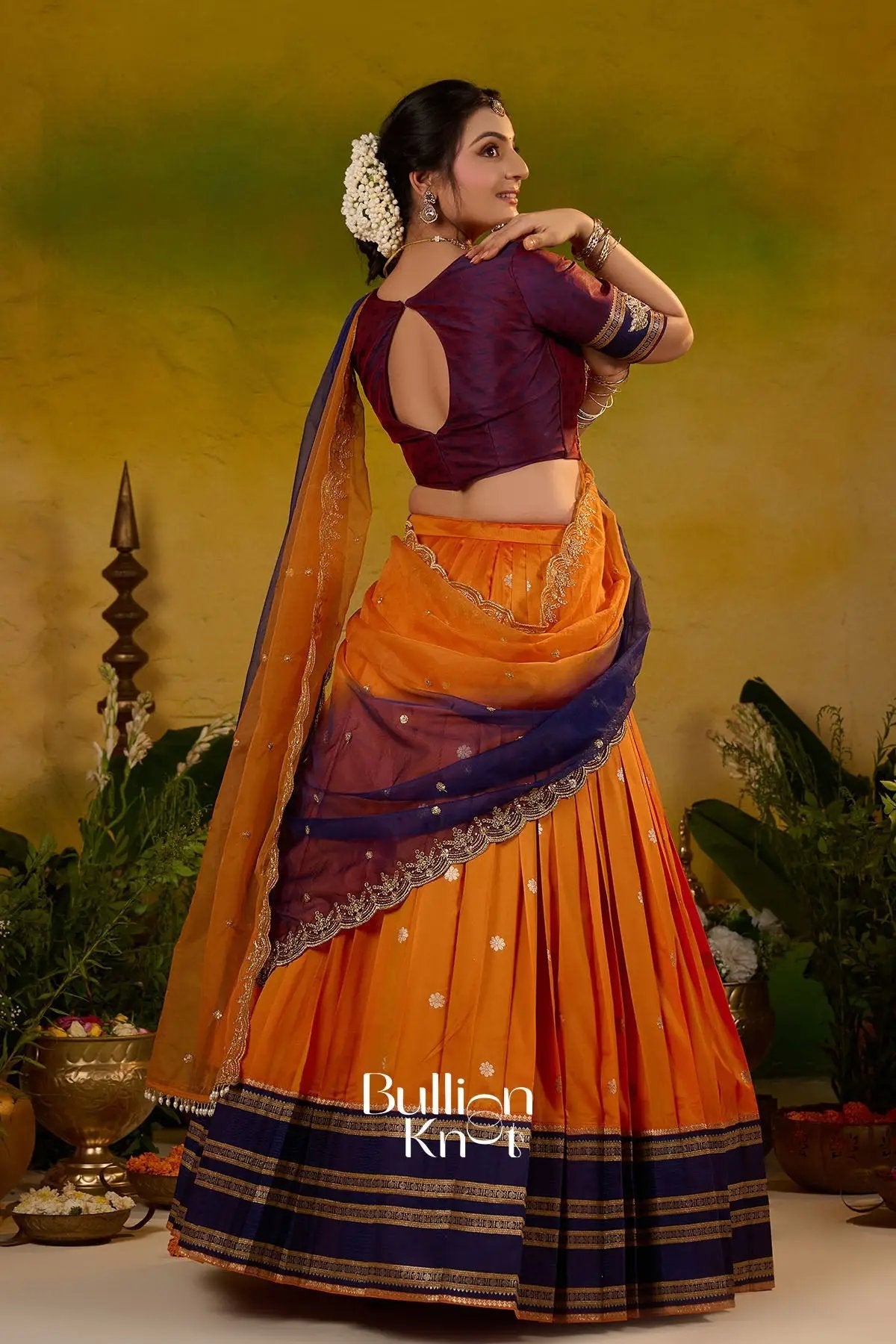 Dhiyona BN Kesar ratri Soft Silk Lehenga Set In Orange