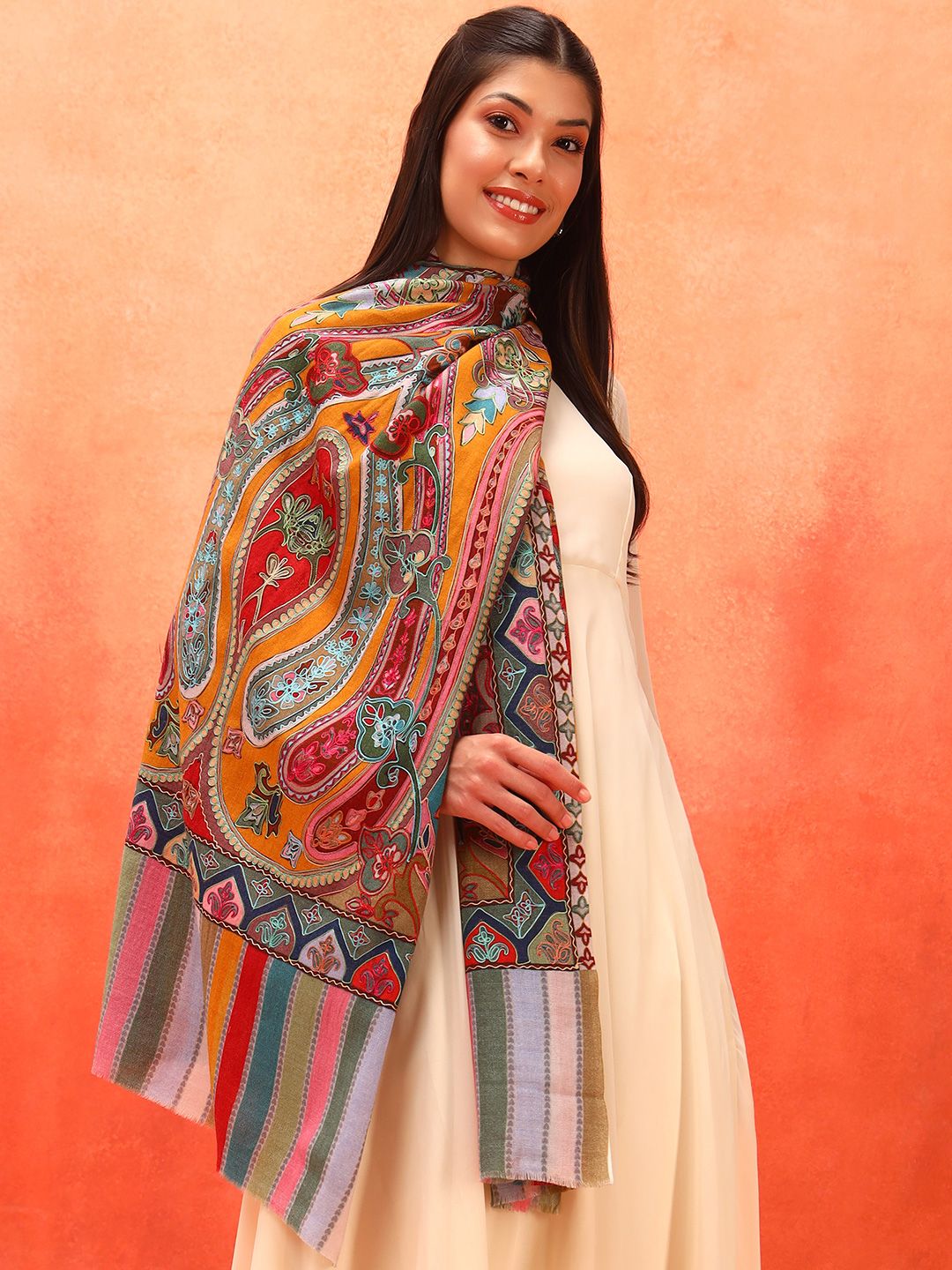 Dhiyona PA Ethnic Motifs Embroidered Shawl