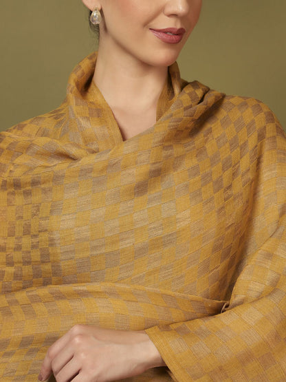 Dhiyona PA Checked Zari Reversible Fringed Shawl