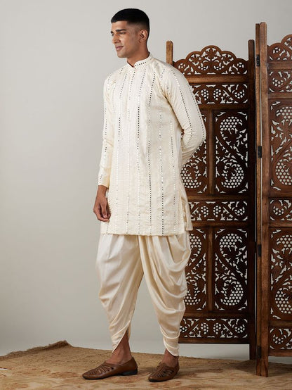 Men's Cream Viscose Straight Kurta and Dhoti Set