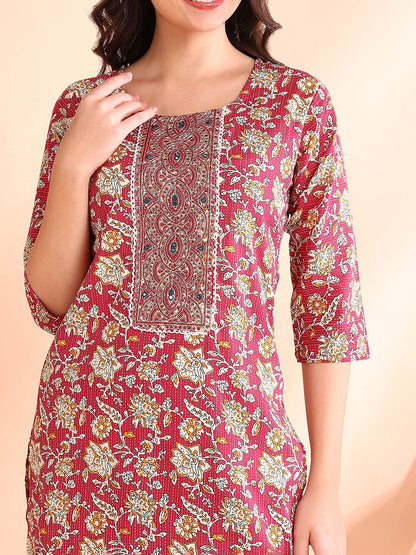 Dhiyona OD  Printed Mirror Work Pure Cotton Kurta With Trousers & Dupatta