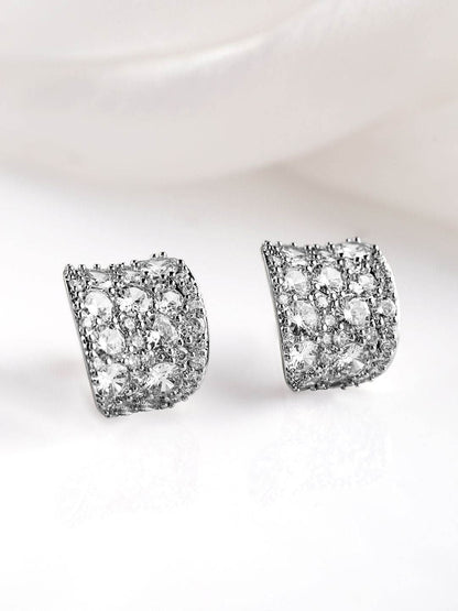Dhiyona RJ Women's Rhodium Plated Sparkling AD & Cubic Zirconia Studded Luxurious Hoop Earrings