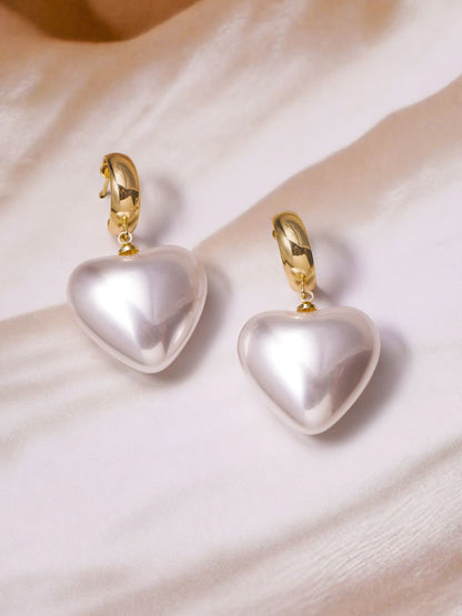 Dhiyona RJ Women's 18K Gold Plated Shiny White Pearl Heart Drop Earrings