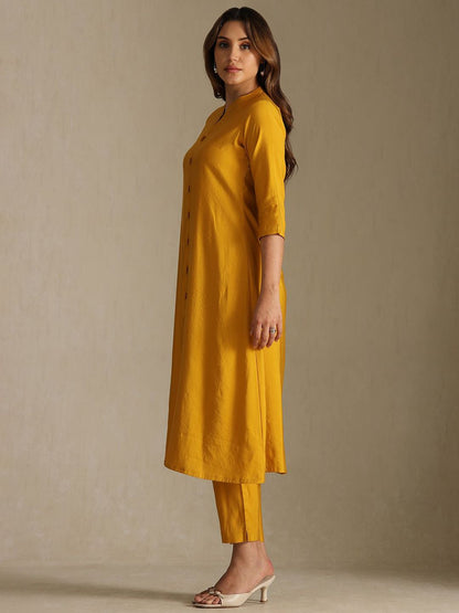Dhiyona SO Women's Mandarin Collar A-Line Kurta With Trousers