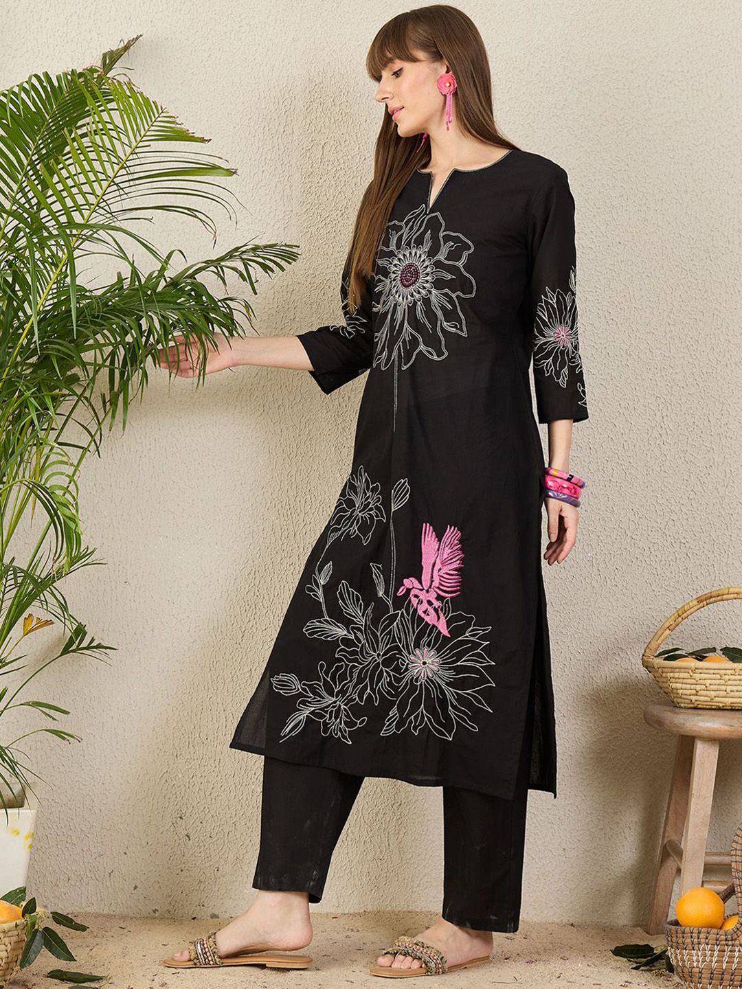 Dhiyona IE Embroidered Straight Pure Cotton Tunic With Trousers