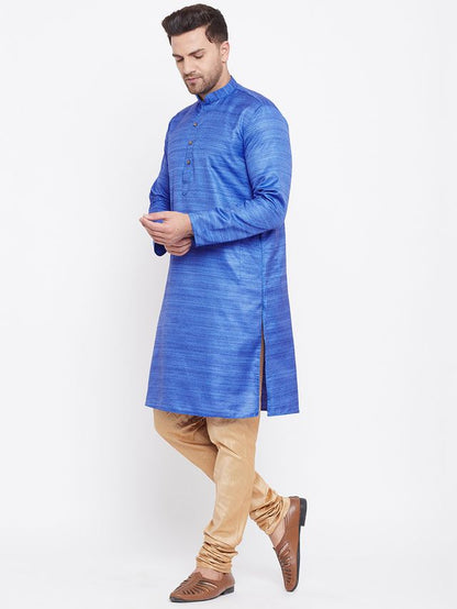 Men's Blue Silk Blend Straight Kurta Pyjama Set