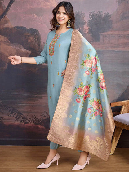 Dhiyona PD Women Floral Embroidered Kurta With Trouser & Dupatta