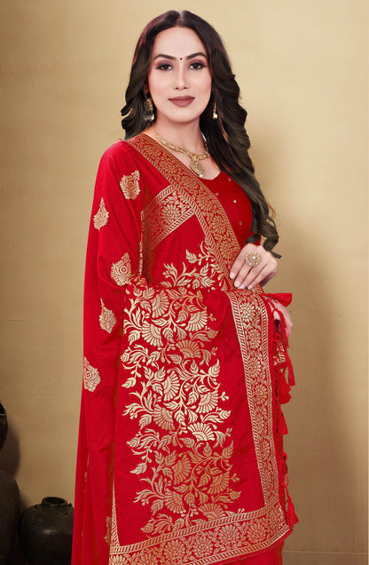 Dhiyona GR Women's Kocham Silk Red Silk Woven Saree