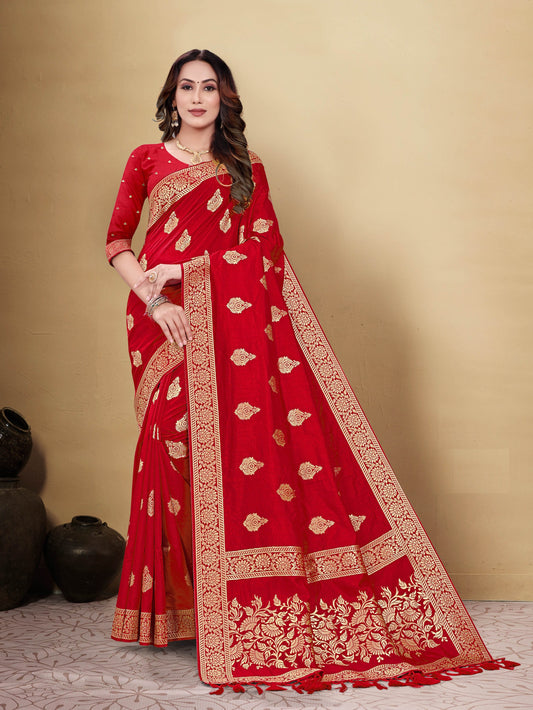 Dhiyona GR Women's Kocham Silk Red Silk Woven Saree